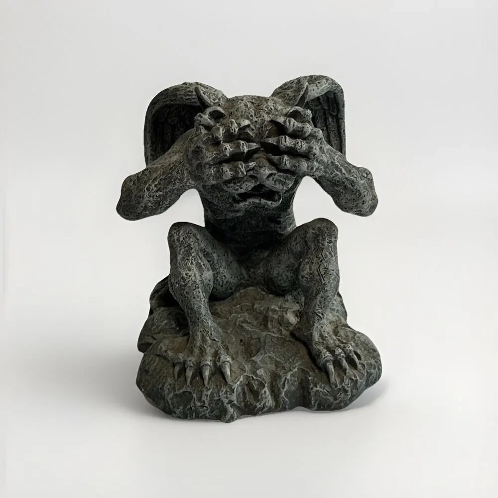 Vintage Summit Collection 4” Gargoyle Statue Figurine Gray Stone See No Evil